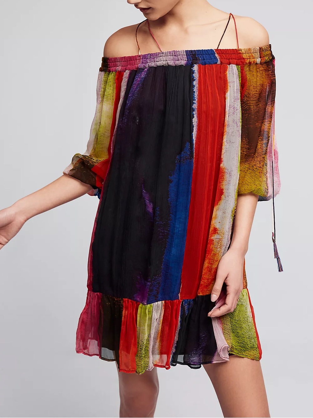 Anthropologie NWT Floreat Multicolor Sheer Off-The-Shoulder Mini Dress Sz S
